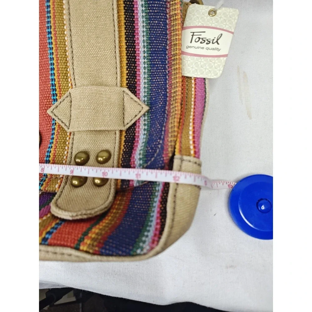 Fossil Grayson Flap‎ Stripe Crossbody Bag NWT Colorful Woven Canvas Leather